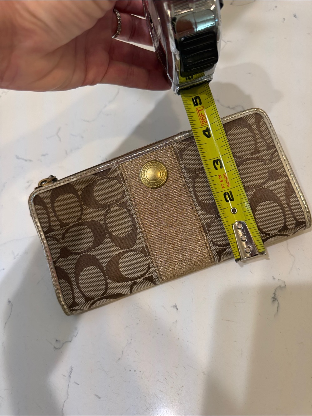 Coach Brown Monogram Wallet with Metallic Gold Trim - Picture 5 of 13